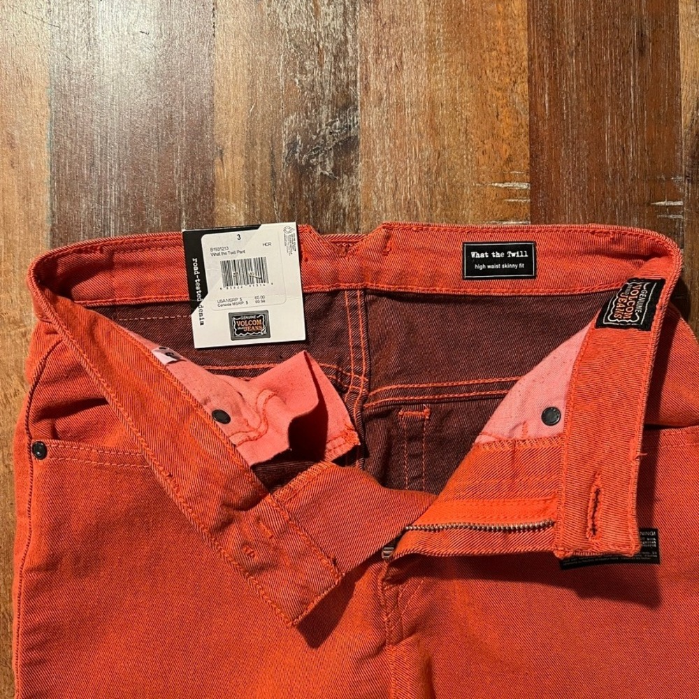Volcom What The Twill Jeans Womens Size 3 Coral Red Blue Skinny Fit Stretch Pant - Picture 5 of 11